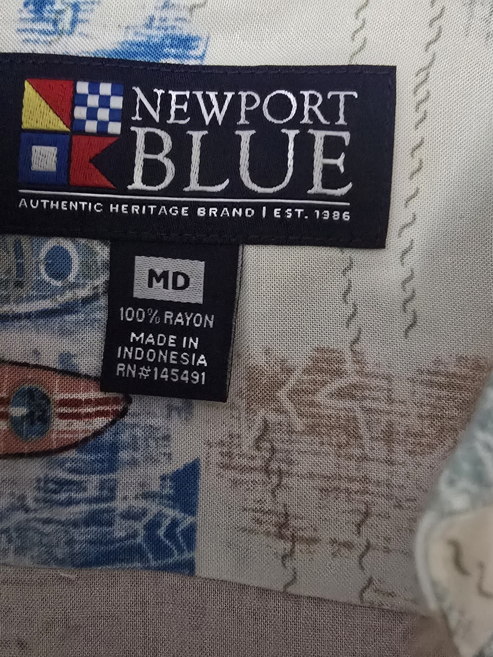 Newport Blue Short-Sleeve Rayon Shirt in Blue and Brown Print